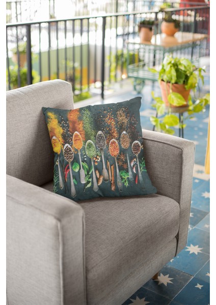 Leke Tutmaz Premium Tay Tüyü Dokuma Kumaş Çift Taraflı Baharatlar Kırlent Kılıfı 43 x 43 cm KRL223