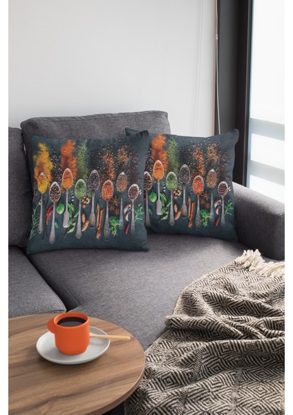 Leke Tutmaz Premium Tay Tüyü Dokuma Kumaş Çift Taraflı Baharatlar Kırlent Kılıfı 43 x 43 cm KRL223