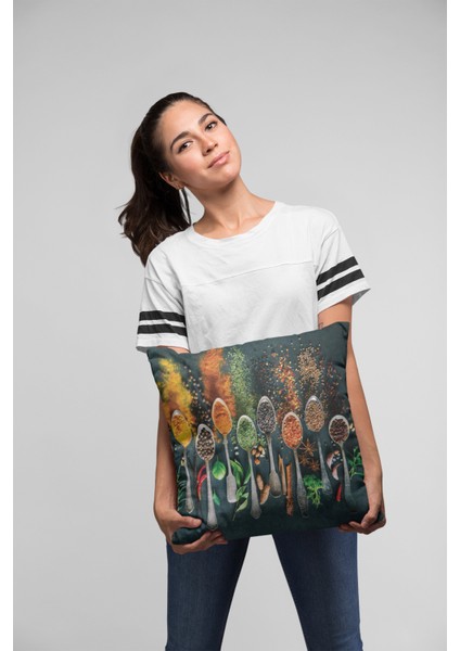 Leke Tutmaz Premium Tay Tüyü Dokuma Kumaş Çift Taraflı Baharatlar Kırlent Kılıfı 43 x 43 cm KRL223