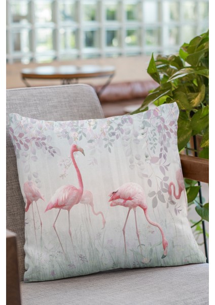 Premium Tay Tüyü Dokuma Kumaş Çift Taraflı Flamingo Kırlent Yastık Kılıfı 43 x 43 cm KRL428
