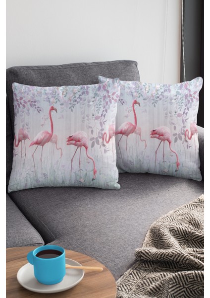 Premium Tay Tüyü Dokuma Kumaş Çift Taraflı Flamingo Kırlent Yastık Kılıfı 43 x 43 cm KRL428 modelleri