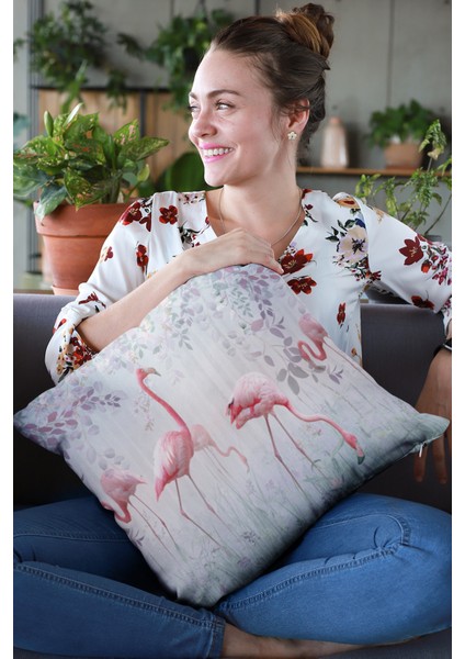 Premium Tay Tüyü Dokuma Kumaş Çift Taraflı Flamingo Kırlent Yastık Kılıfı 43 x 43 cm KRL428 fırsatları