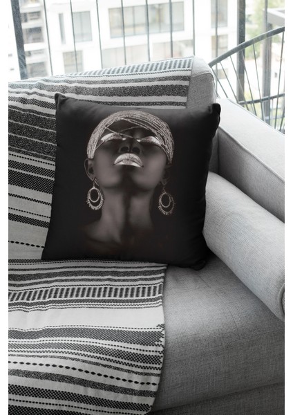 Dekoratif Çift Taraf Arap Kızı Kırlent Yastık Kılıfı Tay Tüyü Dokuma Premium Kumaş 43 x 43 cm KRL451