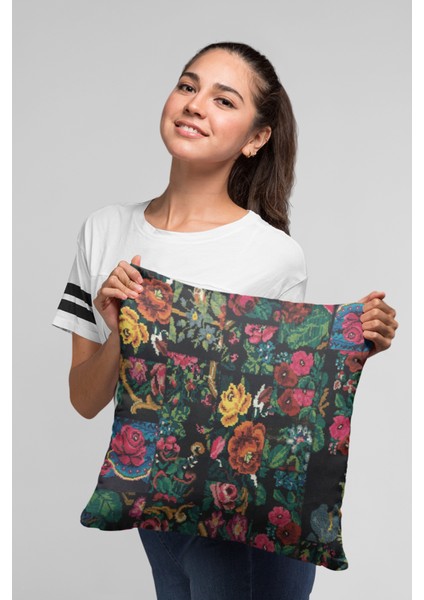 Dokuma Kumaş Premium Tay Tüyü Çift Taraflı Kırlent Yastık Kılıfı Patchwork 43 x 43 cm KRL290