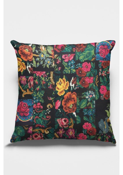Dokuma Kumaş Premium Tay Tüyü Çift Taraflı Kırlent Yastık Kılıfı Patchwork 43 x 43 cm KRL290