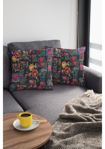 Dokuma Kumaş Premium Tay Tüyü Çift Taraflı Kırlent Yastık Kılıfı Patchwork 43 x 43 cm KRL290