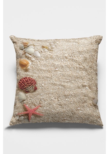 Premium Tay Tüyü Dokuma Kumaş Çift Taraflı Kırlent Yastık Kılıfı 3D Deniz Kabukları 43 x 43 cm KRL125
