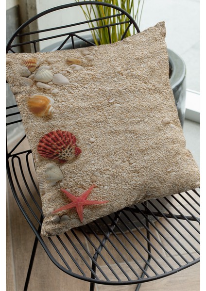 Premium Tay Tüyü Dokuma Kumaş Çift Taraflı Kırlent Yastık Kılıfı 3D Deniz Kabukları 43 x 43 cm KRL125
