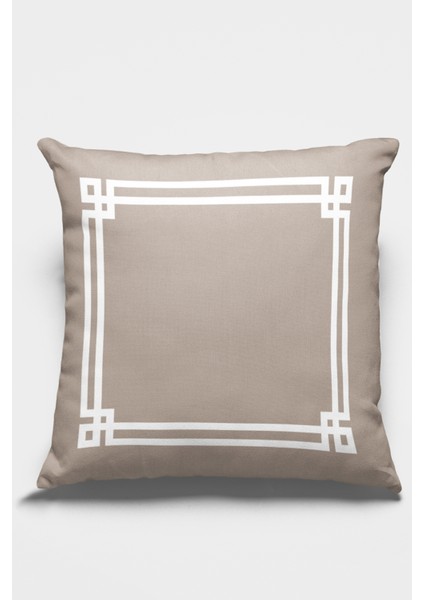 Çift Taraflı Kırlent Yastık Kılıfı Çerçeveli Dokuma Premium Tay Tüyü Kumaş 43 x 43 cm KRL278