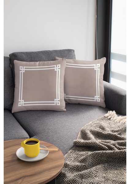 Çift Taraflı Kırlent Yastık Kılıfı Çerçeveli Dokuma Premium Tay Tüyü Kumaş 43 x 43 cm KRL278 modelleri