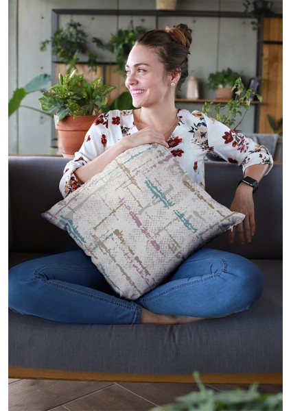 Premium Tay Tüyü Dokuma Kumaş Çift Taraflı Vintage Kırlent Yastık Kılıfı 43 x 43 cm KRL413
