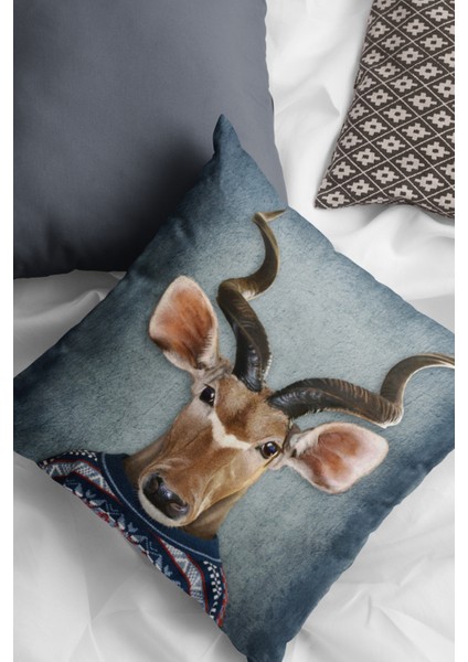 Premium Kıyafetli Antilop Tay Tüyü Dokuma Kumaş Çift Taraflı Kırlent Kılıfı 43 x 43 cm KRL951 fiyatları