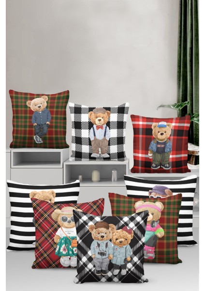 Mr. Teddy Bear Premium Tay Tüyü Çift Taraflı Kırlent Yastık Kılıfı Dokuma Kumaş 43 x 43 cm KRL903