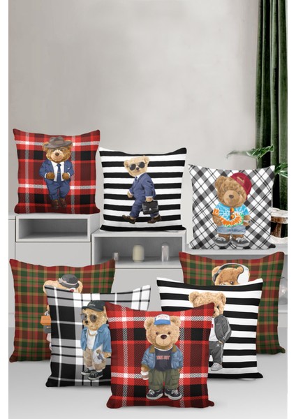Mr. Teddy Bear Premium Tay Tüyü Çift Taraflı Kırlent Yastık Kılıfı Dokuma Kumaş 43 x 43 cm KRL903