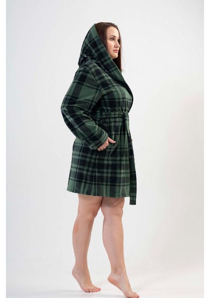 Kadın Büyük Beden Kapüşonlu Yeşil Polar Sabahlık 201025-0357 fiyatları