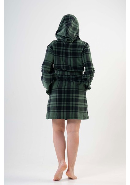 Kadın Büyük Beden Kapüşonlu Yeşil Polar Sabahlık 201025-0357 modelleri