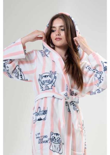 Kadın Kapüşonlu Polar Pink Sabahlık 203184-0221