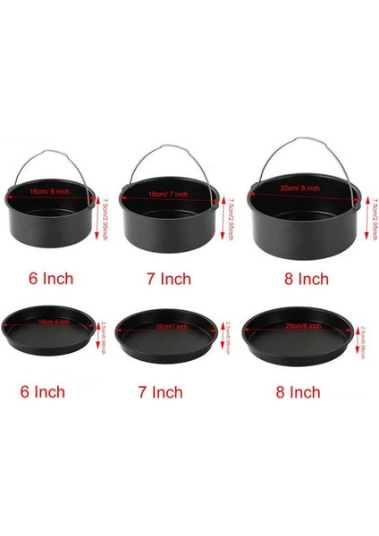 Tulip Kitchenware 9 Parça 8 inç Yui / Xiaomi / Philips / Kumtel Uyumlu Air Fryer Aksesuarları - Siyah / Gümüş (Yurt Dışından)