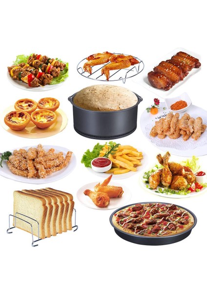 Tulip Kitchenware 5 Parça 8 inç Yui / Xiaomi / Philips / Kumtel Uyumlu Air Fryer Aksesuarları - Siyah / Gümüş (Yurt Dışından)