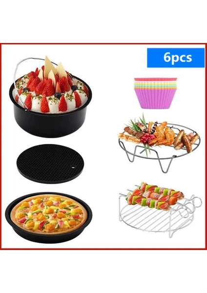 Tulip Kitchenware 6 Parça 8 inç Yui / Xiaomi / Philips / Kumtel Uyumlu Air Fryer Aksesuarları - Çok Renkli (Yurt Dışından)