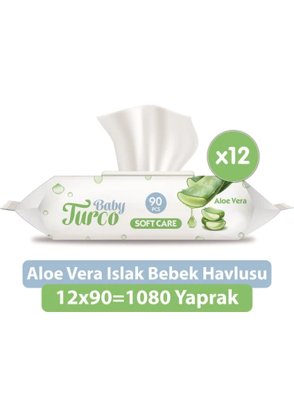 Baby Turco Softcare Aloe Vera Islak Bebek Havlusu 12x90 1080 Yaprak