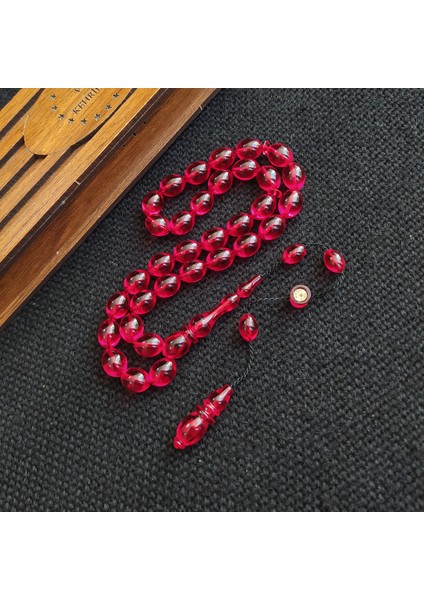 8X11 mm Mesut Elma Usta Işçilikli Sıkma Kehribar Tesbih Imzalı Sistemli Tespih Ahşap Kutulu