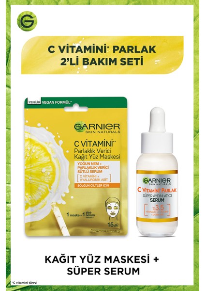 C Vitamini Parlak Kağıt Yüz Maskesi + Süper Serum Bakım Seti