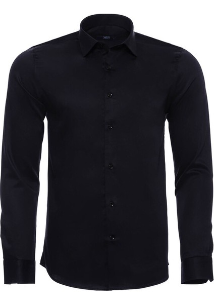 Pamuk Saten Slimfit Siyah Gömlek