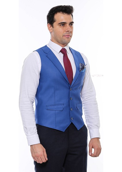 Mavi Yakalı Desensiz Erkek Yelek modelleri