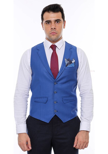 Mavi Yakalı Desensiz Erkek Yelek fırsatları