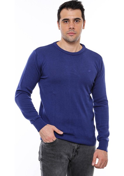 Lacivert Bisiklet Yaka Slimfit Desensiz Triko