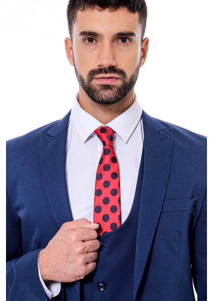 Lacivert Sivri Yaka Slim Fit Yelekli Takım Elbise fiyatları