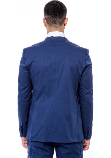 Lacivert Sivri Yaka Slim Fit Yelekli Takım Elbise fırsatları