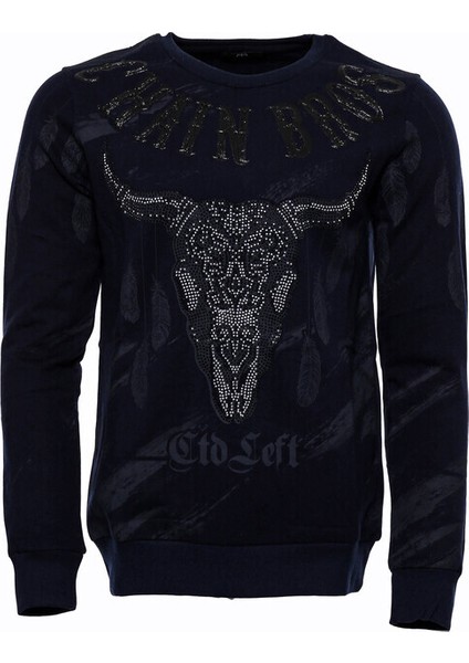 Lacivert Taşlı Desenli Sweatshirt