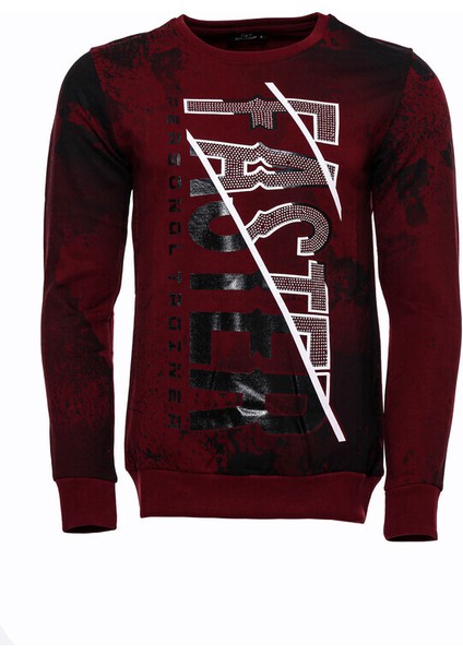 Bordo Taşlı Baskılı Sweatshirt