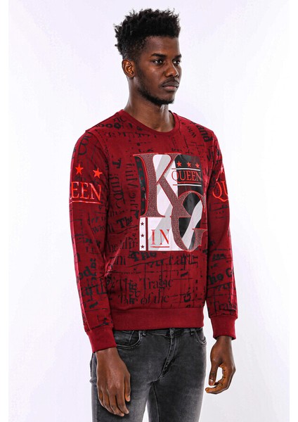 Bordo Taşlı Baskılı Sweatshirt fırsatları