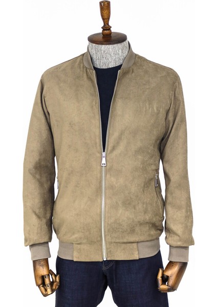 Krem Fermuarlı Bomber
