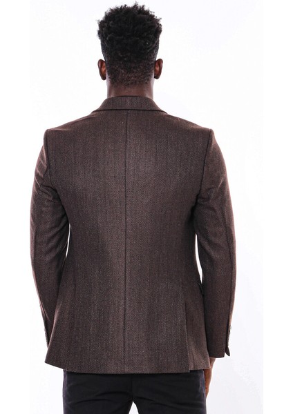 Kendinden Desenli Kahverengi Slim Fit Ceket indirimleri