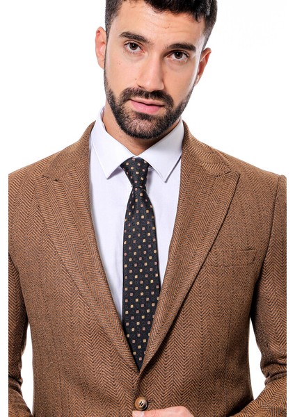 Kendinden Desenli Açık Taba Slim Fit Ceket fiyatları