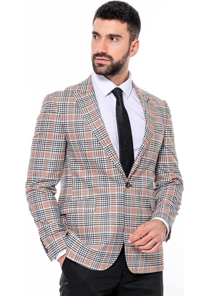 Füme Ekose Desenli Slim Fit Ceket modelleri