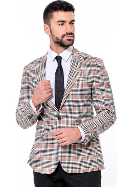 Füme Ekose Desenli Slim Fit Ceket fırsatları