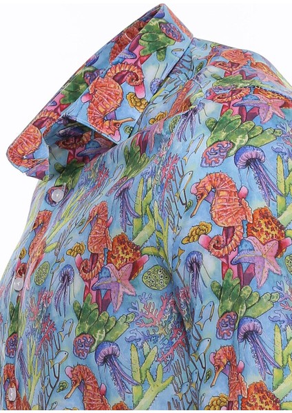 Açık Mavi Desenli Slim Fit Uzun Kollu Gömlek fiyatları