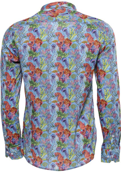 Açık Mavi Desenli Slim Fit Uzun Kollu Gömlek modelleri