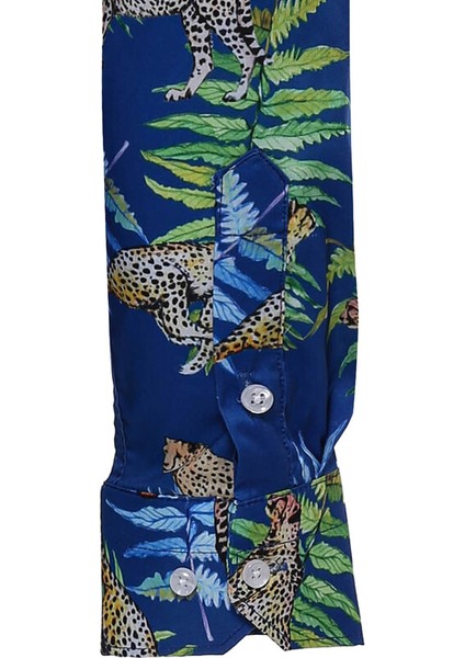 Mavi Desenli Slim Fit Uzun Kollu Gömlek modelleri