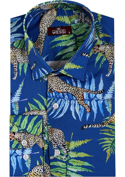 Mavi Desenli Slim Fit Uzun Kollu Gömlek indirimleri