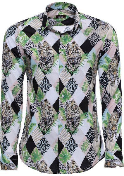 Desenli Slim Fit Uzun Kollu Gömlek