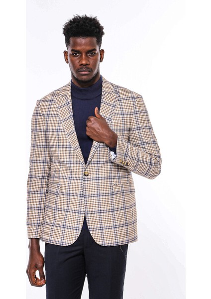 Kahverengi Ekose Desenli Slim Fit Ceket fırsatları