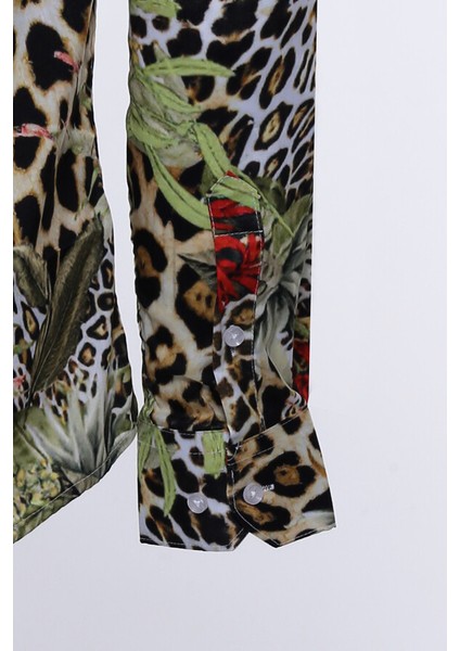 Çiçek Desenli Slim Fit Uzun Kollu Gömlek indirimleri