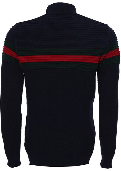 Lacivert Göğüs Desenli Boğazlı Triko fiyatları