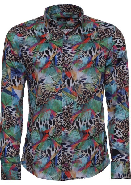 Çiçek Desenli Slim Fit Uzun Kollu Gömlek